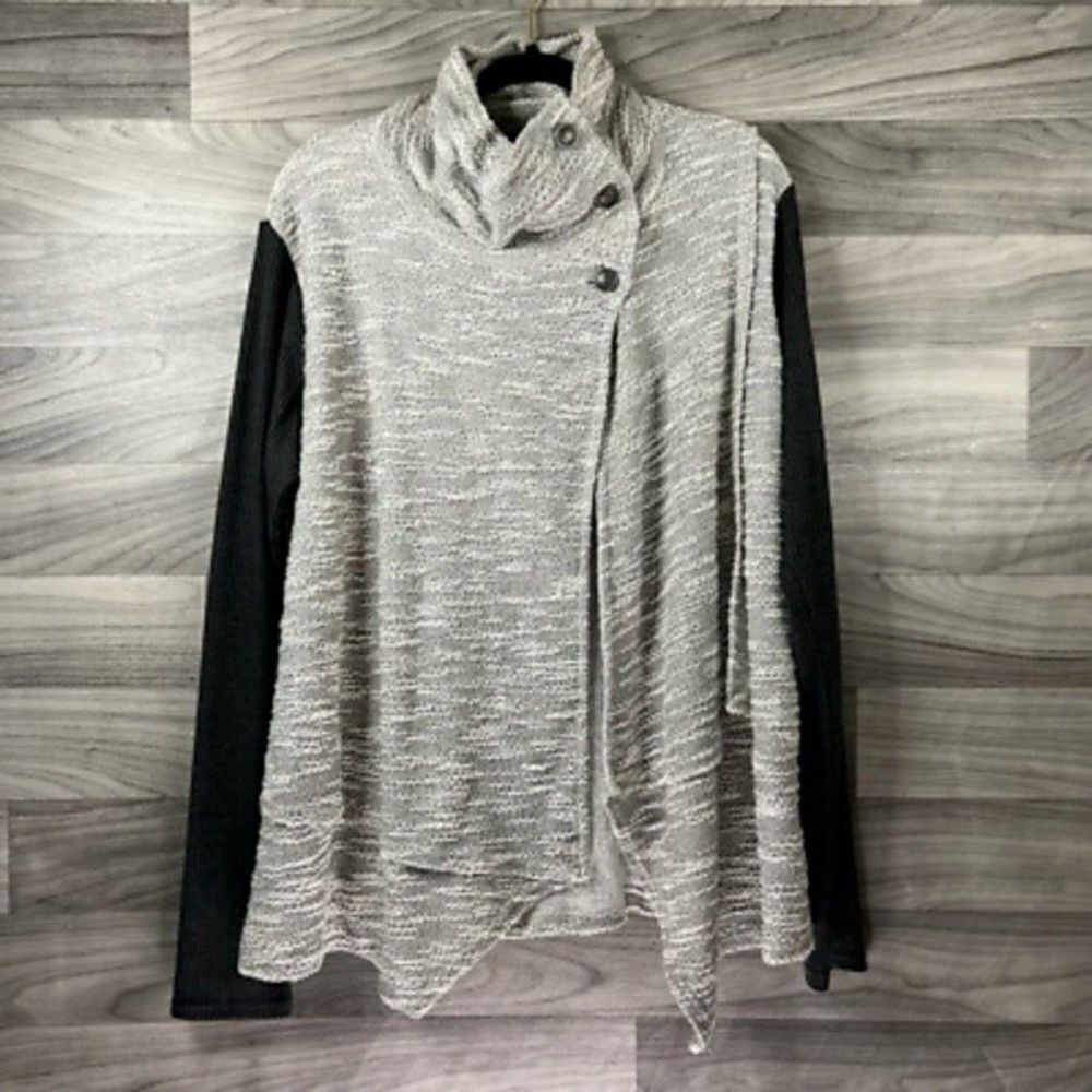 Lola Grace Womens cardigan sweater Gray black space die long sleeve shirt